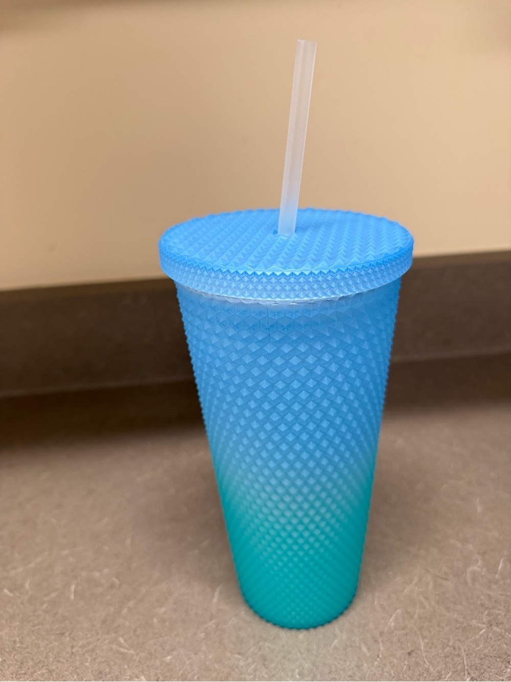 Source Unknown Blue and Teal Textured Reusable Tumbler with Straw